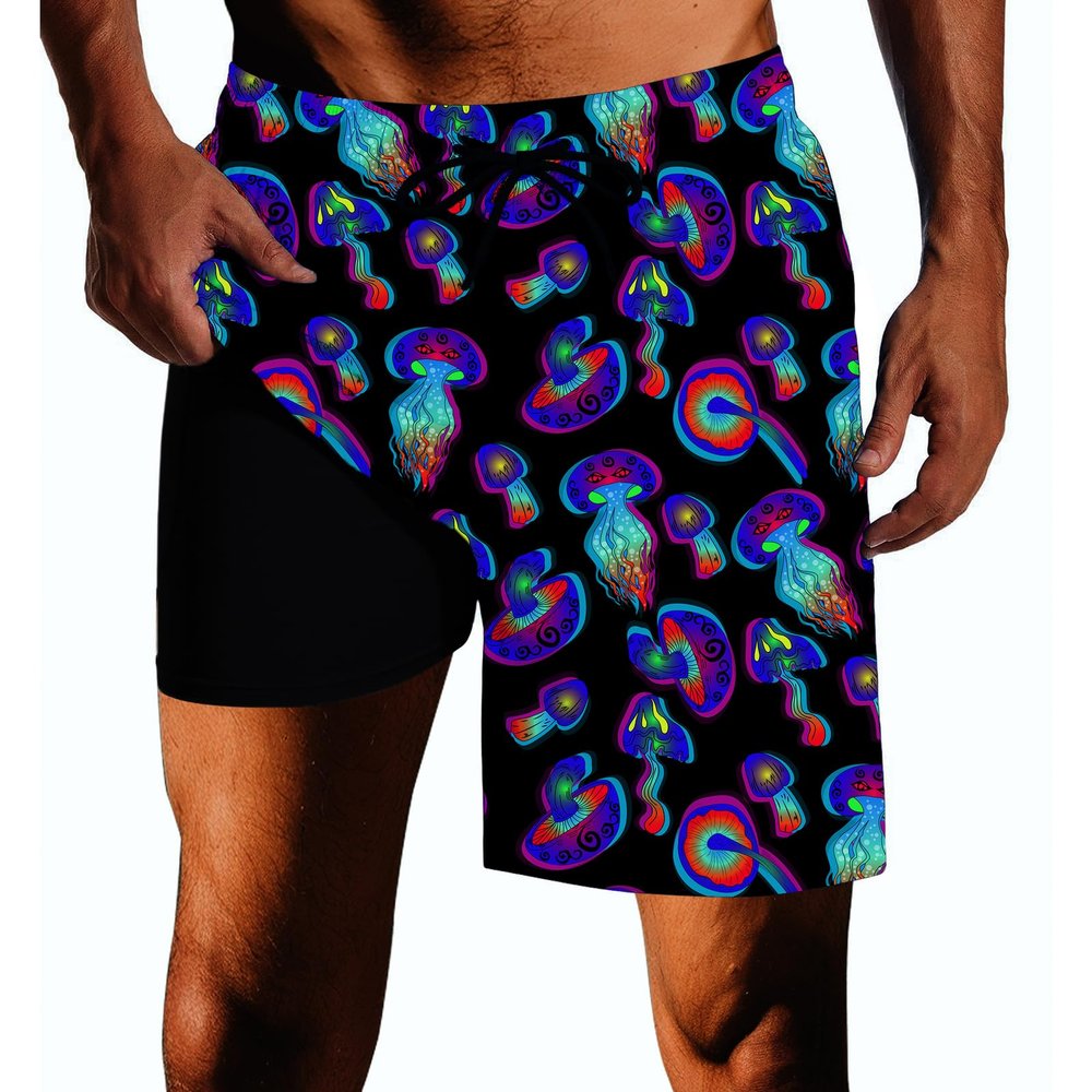 SQPO Jellyfish Mens Swim Trunks with Compression Liner Quick Dry Zipper Pocket Bathing Suit for Beach Summer Medium