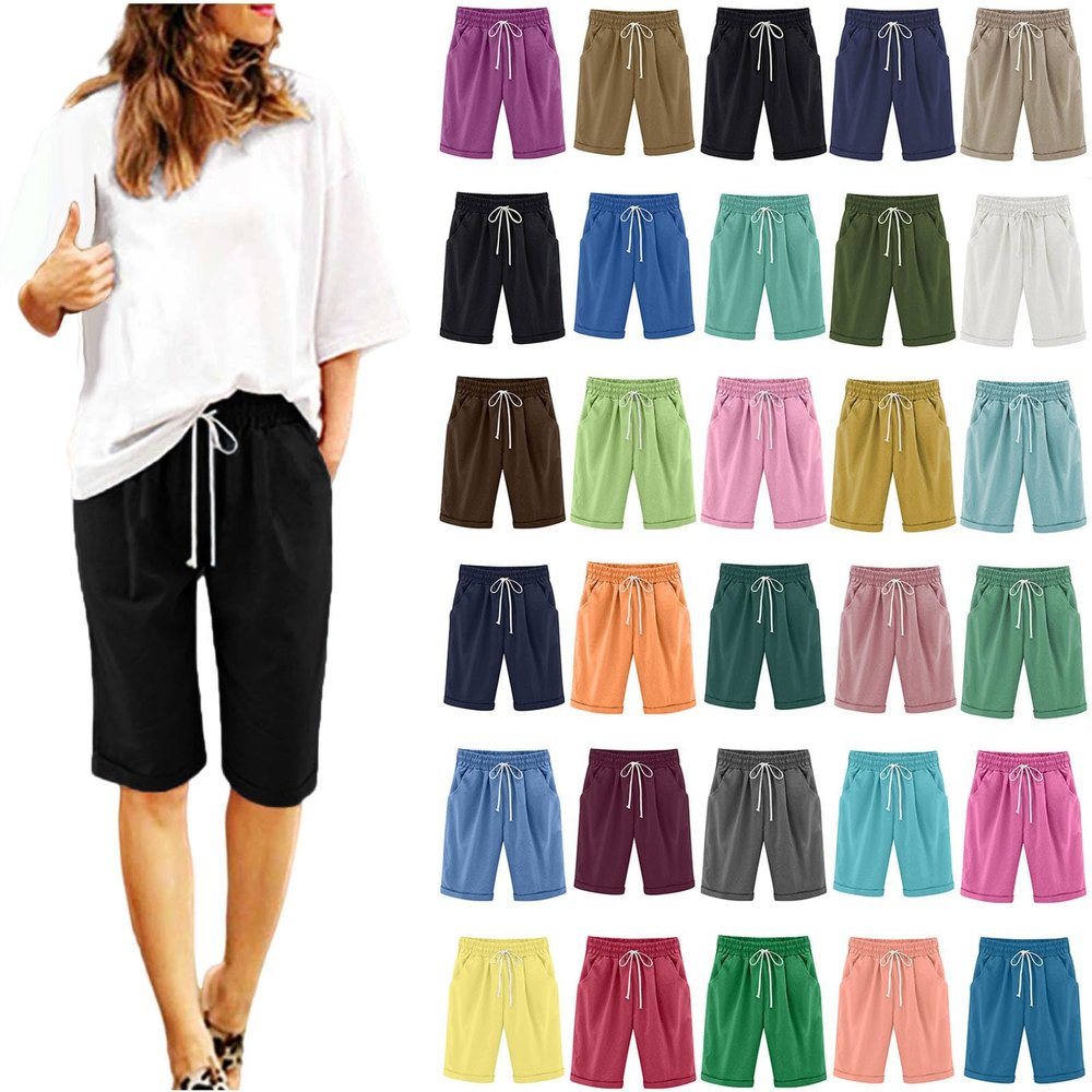 LRMQS Bermuda Shorts for Women Trendy Summer 2026 Beach Drawstring Knee Length Shorts Loose Fit Resort Wear Fashion Clothes
