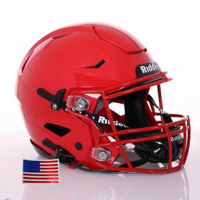 Riddell SpeedFlex Adult w/Scarlet SF-2BD Facemask + US Helmet Flag Decal (Scarlet, Large) - Green Gridiron