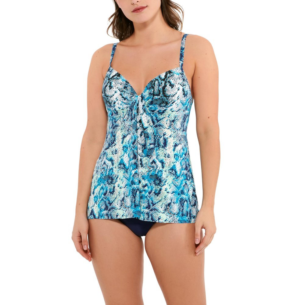 Christina Swimwear Women's Standard Serpentina Pushed Up Draped Tankini Swim Top, Black