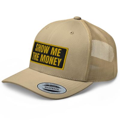 RIVEMUG Show Me The Money Curved Bill Trucker Hat MId Crown Adjustable Money Cap Khaki