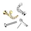 16-18GA 316L Stainless Steel Threadless Push-In CZ Crystal Crescent Moon and Star Flat Back Stud (Silver Tone, 1mm (18GA)) view 3