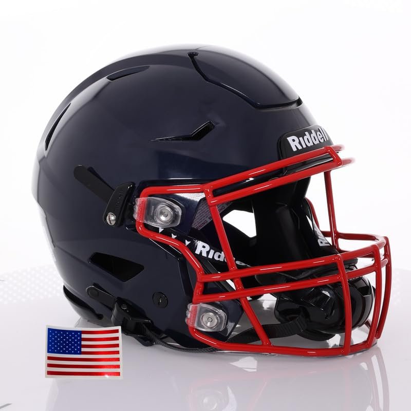 Riddell SpeedFlex Adult w/Scarlet SF-2BD Facemask + US Helmet Flag Decal (Navy, Small) - Green Gridiron