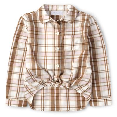 The Children's Place,Girls,Long Sleeve Plaid Twill Tie Front Button Down Shirt,Bunnys Tail Plaid,Medium