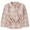 The Children's Place,Girls,Long Sleeve Plaid Twill Tie Front Button Down Shirt,Latte Plaid,X-Small view 1
