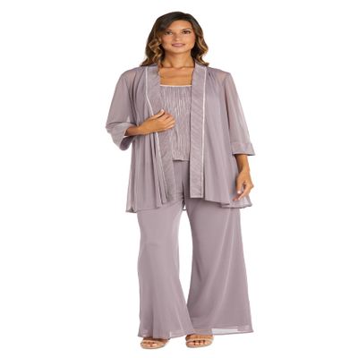 R&M Richards Women's 3-Piece Glitter Pant Suit W/Tank Top & Sheer Jacket | Elegant Evening Cocktail Party Attire