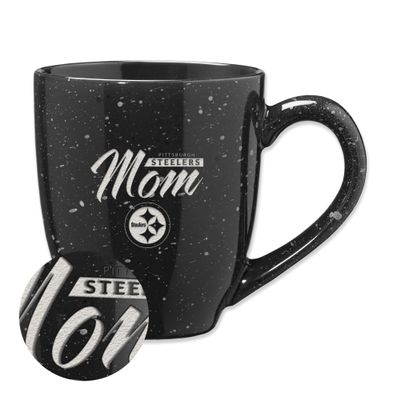 Rico Industries NFL Football Pittsburgh Steelers Mom Black 16 oz Team Color Laser Engraved Speckled Ceramic Coffee Mug