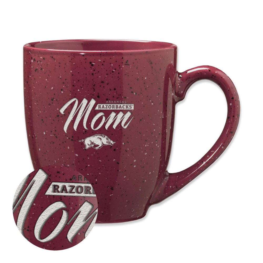 Rico Industries NCAA Arkansas Razorbacks Mom 16 oz Team Color Laser Engraved Speckled Ceramic Coffee Mug