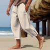 NineFit Basics Mens 2024 Cotton Linen Capri Pants Yoga Pants Elastic Drawstring Casual 3/4 Capri Hippie Pants Wide Leg Baggy Cotton Harem Yoga Trousers with Pockets Khaki, Small view 2