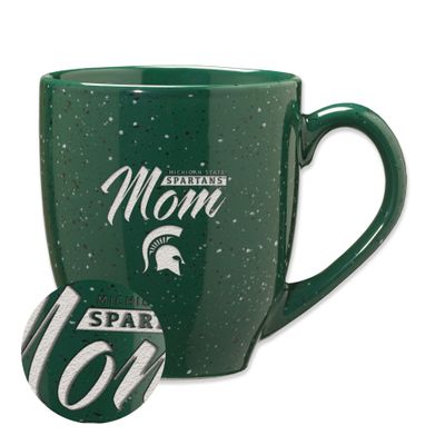 Rico Industries NCAA Michigan State Spartans Mom 16 oz Team Color Laser Engraved Speckled Ceramic Coffee Mug