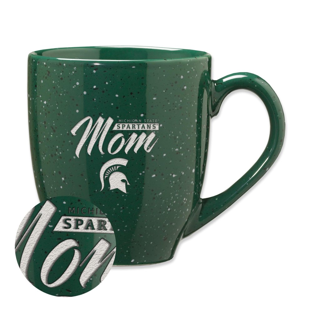 Rico Industries NCAA Michigan State Spartans Mom 16 oz Team Color Laser Engraved Speckled Ceramic Coffee Mug