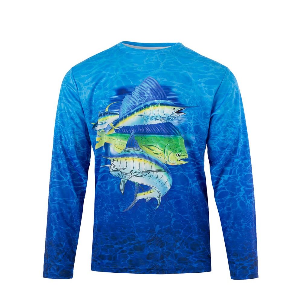 Kobalt1 Boys 2T-18 Blue Marlin Water Sport Fishing UPF Performance Shirt (5/6), Blue, Green