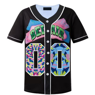 HOPSHION 90s Bel Air Baseball Jersey for Women Button Down Hip Hop Clothing Outfits HP004-#00-Black-L