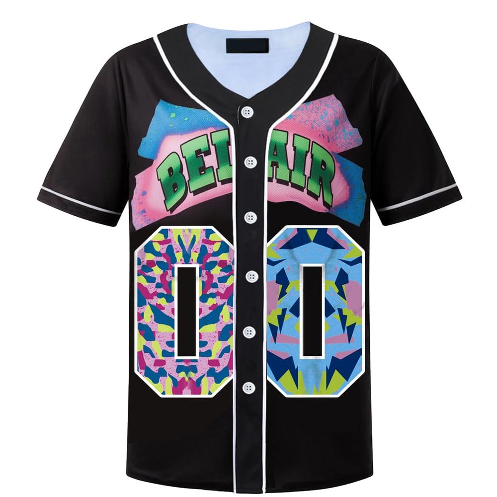 HOPSHION 90s Bel Air Baseball Jersey for Women Button Down Hip Hop Clothing Outfits HP004-#00-Black-L