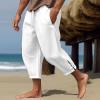 NineFit Basics Mens 2024 Cotton Linen Capri Pants Yoga Pants Elastic Drawstring Casual 3/4 Capri Hippie Pants Wide Leg Baggy Cotton Harem Yoga Trousers with Pockets White, Medium view 2