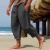 NineFit Basics Mens 2024 Cotton Linen Capri Pants Yoga Pants Elastic Drawstring Casual 3/4 Capri Hippie Pants Wide Leg Baggy Cotton Harem Yoga Trousers with Pockets Black view 2