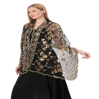 Sanmoury Women's 1920s Sequin Shawl Wraps Fringe Glittering Cape Scarf For Evening Wedding Party (Black Gold)