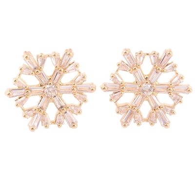 GRACE JUN Fashion Snowflake Clip On Earrings Sparkling Cubic Zirconia Non Pierced Clip-Earrings For Women Ear Clip (Gold Clip on Earrings)