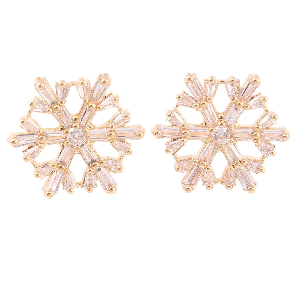 GRACE JUN Fashion Snowflake Clip On Earrings Sparkling Cubic Zirconia Non Pierced Clip-Earrings For Women Ear Clip (Gold Clip on Earrings)