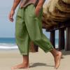 NineFit Basics Mens 2024 Cotton Linen Capri Pants Yoga Pants Elastic Drawstring Casual 3/4 Capri Hippie Pants Wide Leg Baggy Cotton Harem Yoga Trousers with Pockets Green, XX-Large view 2
