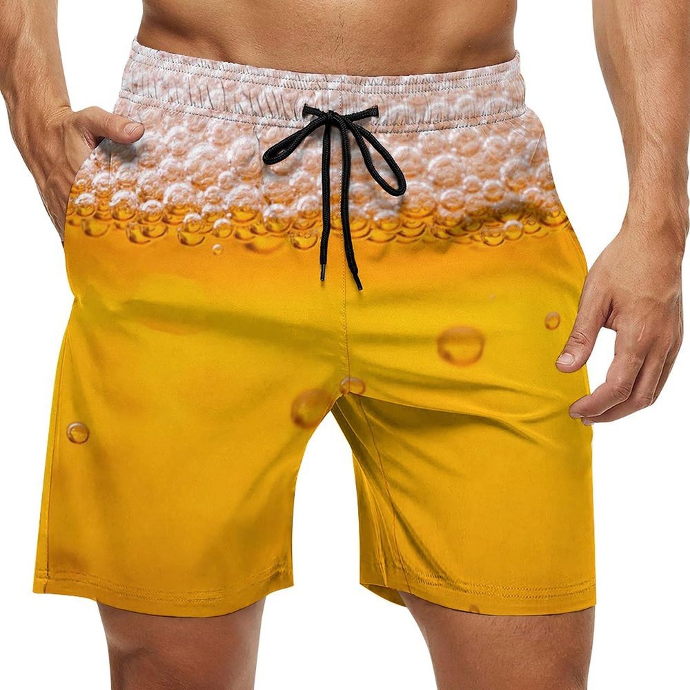 Beer Bubble Fashion Mens Board Shorts Quick Dry Beach Pants Mesh Lining Casual Swim Trunks S
