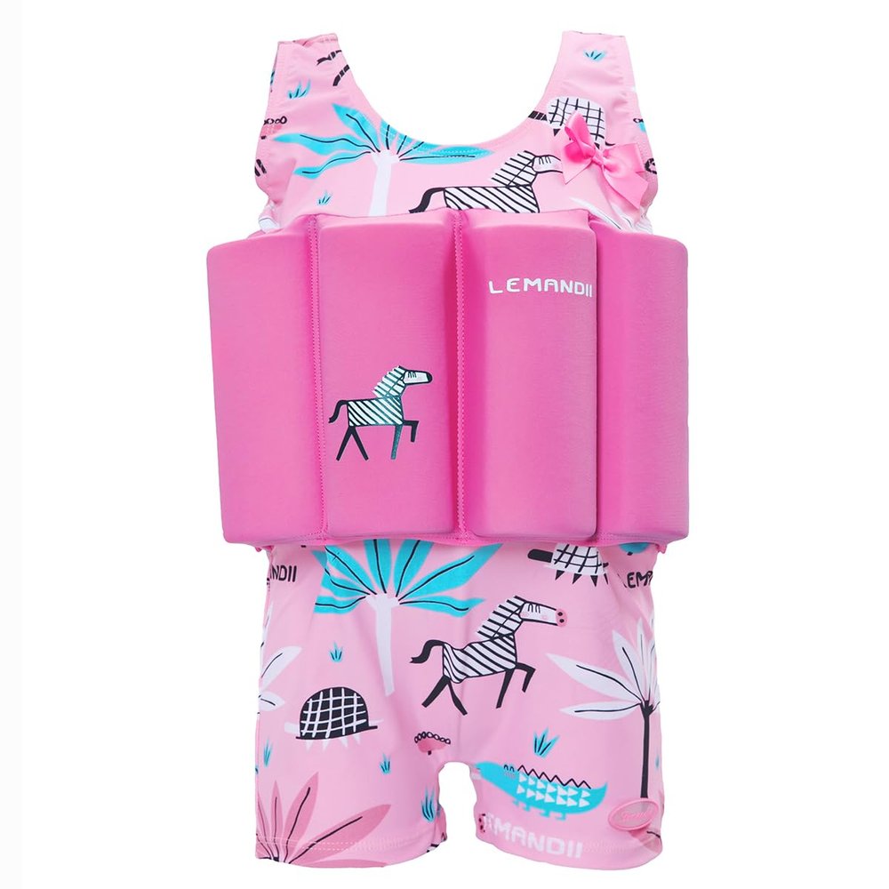 Baby Kids Boys Girls One-Piece Swimsuit with UPF 50+ Sun Protection, Long Sleeve Rash Guard for Toddler, Beach Pool Swimming, Summer Vacation Outfit Rose 3-4years