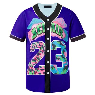 HOPSHION 90s Bel Air Baseball Jersey for Women Button Down Hip Hop Clothing Outfits HP001-#23-Purple-XL