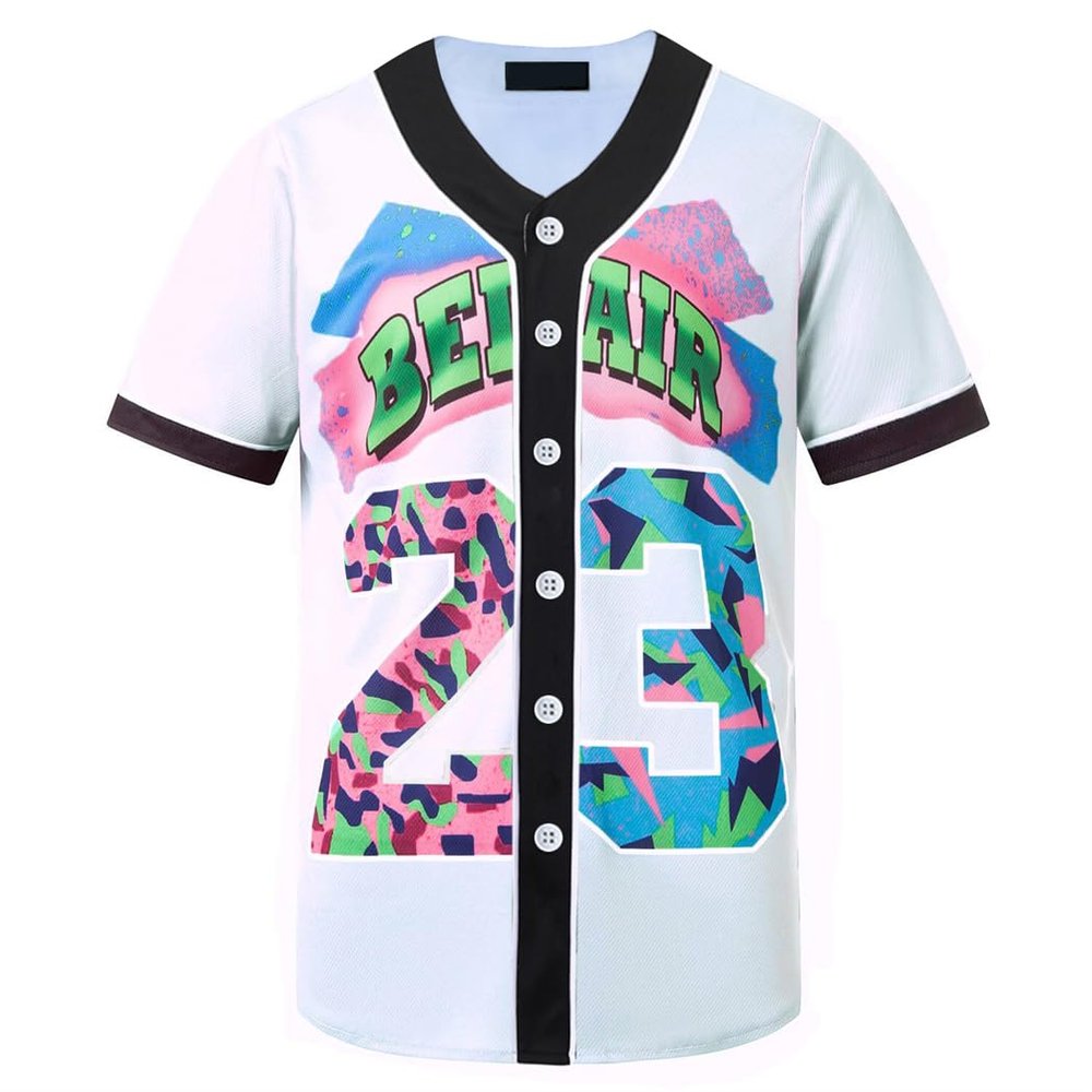 HOPSHION 90s Bel Air Baseball Jersey for Women Button Down Hip Hop Clothing Outfits HP001-#23-White-XS