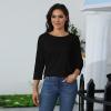 GAANBODI 3/4 Length Sleeve Womens Tops Casual Loose Fit Crewneck T Shirts Solid Three Quarter Length Tunic Tops Summer Blouse 01-Black Small view 3
