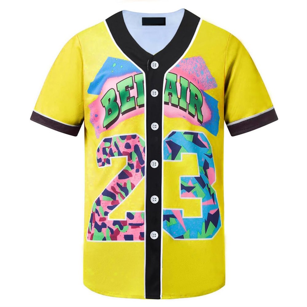 HOPSHION 90s Bel Air Baseball Jersey for Women Button Down Hip Hop Clothing Outfits HP001-#23-Yellow-S