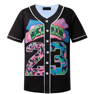 HOPSHION 90s Bel Air Baseball Jersey for Women Button Down Hip Hop Clothing Outfits HP001-#23-Black-XL