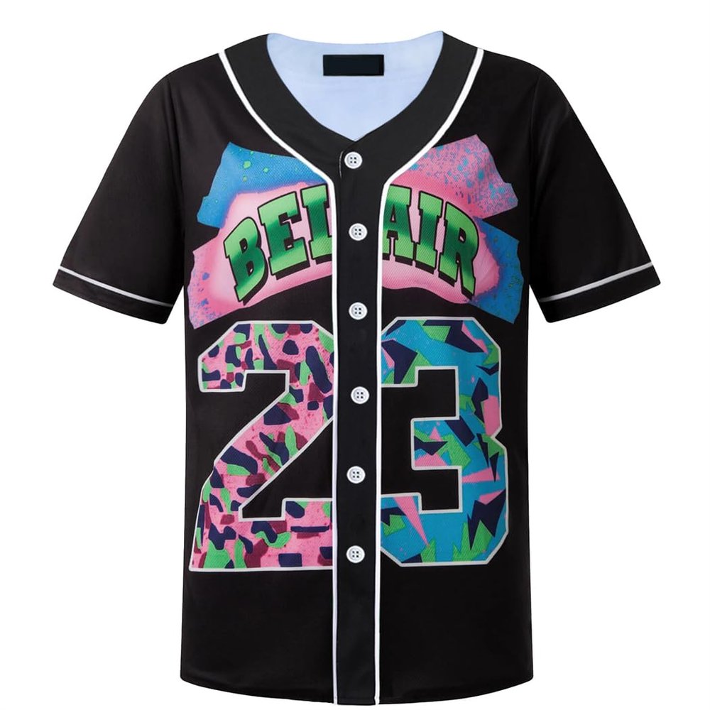 HOPSHION 90s Bel Air Baseball Jersey for Women Button Down Hip Hop Clothing Outfits HP001-#23-Black-XL