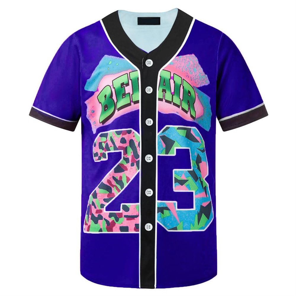 HOPSHION 90s Bel Air Baseball Jersey for Women Button Down Hip Hop Clothing Outfits HP001-#23-Purple-S