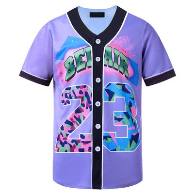 HOPSHION 90s Bel Air Baseball Jersey for Women Button Down Hip Hop Clothing Outfits HP001-#23-Lavender-XS