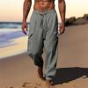 NineFit Basics Men's Cotton Linen Capri Pants 3/4 Quick Dry Workout Cargo Hiking Shorts Linen Capri Pants Casual Lightweight Breathable Baggy Pants Drawstring Elastic Waist Beach Yoga Pants Grey, Medium view 2