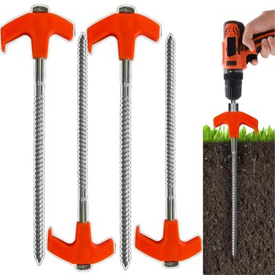 8" Screw in Tent Stakes - Ground Anchors Screw in,Tent Stakes Heavy Duty, Metal Threaded Tent Spikes,Screw in Tent Stakes Heavy Duty, for Camping Patio, Garden, Canopies, Grassland (Color4pcs)
