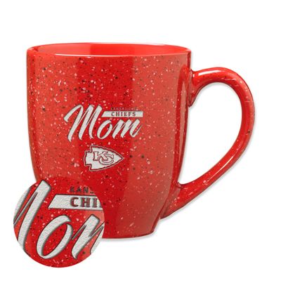 Rico Industries NFL Football Kansas City Chiefs Mom Red 16 oz Team Color Laser Engraved Speckled Ceramic Coffee Mug