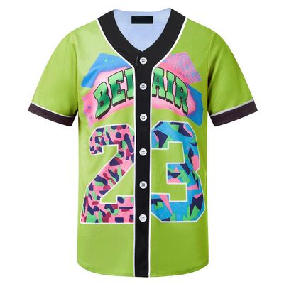 HOPSHION 90s Bel Air Baseball Jersey for Women Button Down Hip Hop Clothing Outfits HP001-#23-Green-S