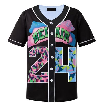 HOPSHION 90s Bel Air Baseball Jersey for Women Button Down Hip Hop Clothing Outfits HP002-#24-Black-M