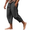NineFit Basics Mens 2024 Cotton Linen Capri Pants Yoga Pants Elastic Drawstring Casual 3/4 Capri Hippie Pants Wide Leg Baggy Cotton Harem Yoga Trousers with Pockets Black, X-Large view 1