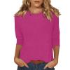 GAANBODI 3/4 Length Sleeve Womens Tops Casual Loose Fit Crewneck T Shirts Solid Three Quarter Length Tunic Tops Summer Blouse 05-Hot Pink Large view 1