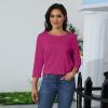 GAANBODI 3/4 Length Sleeve Womens Tops Casual Loose Fit Crewneck T Shirts Solid Three Quarter Length Tunic Tops Summer Blouse 05-Hot Pink Large view 3