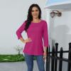 GAANBODI 3/4 Length Sleeve Womens Tops Casual Loose Fit Crewneck T Shirts Solid Three Quarter Length Tunic Tops Summer Blouse 05-Hot Pink Large view 4
