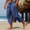 NineFit Basics Mens 2024 Cotton Linen Capri Pants Yoga Pants Elastic Drawstring Casual 3/4 Capri Hippie Pants Wide Leg Baggy Cotton Harem Yoga Trousers with Pockets Blue, Medium view 2