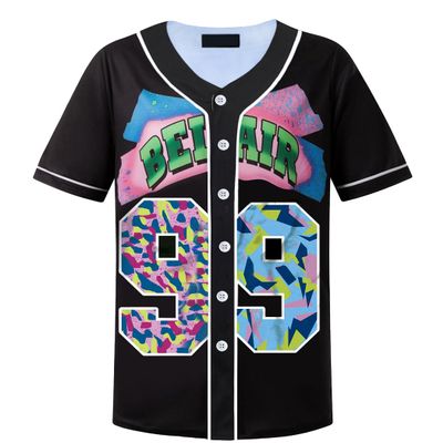 HOPSHION 90s Bel Air Baseball Jersey for Women Button Down Hip Hop Clothing Outfits HP003-#99-Black-L