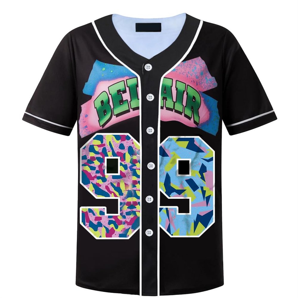 HOPSHION 90s Bel Air Baseball Jersey for Women Button Down Hip Hop Clothing Outfits HP003-#99-Black-L