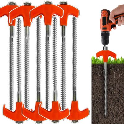 8" Screw in Tent Stakes - Ground Anchors Screw in,Tent Stakes Heavy Duty, Metal Threaded Tent Spikes,Screw in Tent Stakes Heavy Duty, for Camping Patio, Garden, Canopies, Grassland (Color8pcs)