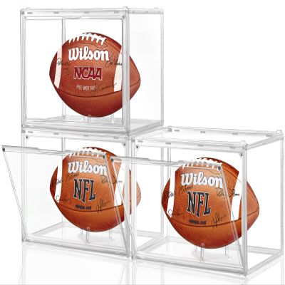 3 Pack Football Display Case, Football Case Display Case, Leffis Memorabilia Display Cases with Magnetic Door and Removable Football Stand for Autographed Football (Assembly Required)