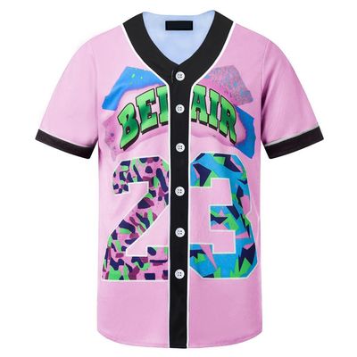 HOPSHION 90s Bel Air Baseball Jersey for Women Button Down Hip Hop Clothing Outfits HP001-#23-Pink-L
