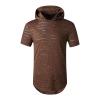 NineFit Basics Mens Hip Hop Shirts Hooded Sweatshirt Short Sleeve Ripped Round Hemline Hole T Shirt Solid Color Bodybuilding Gym Tee (Small,Coffee) view 1